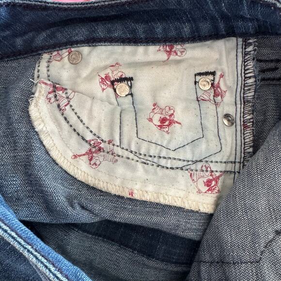 TRUE RELIGION Jeans JESS Rolled Up Vintage Blue Denim Shorts Size 28 USA Made - Picture 10 of 11